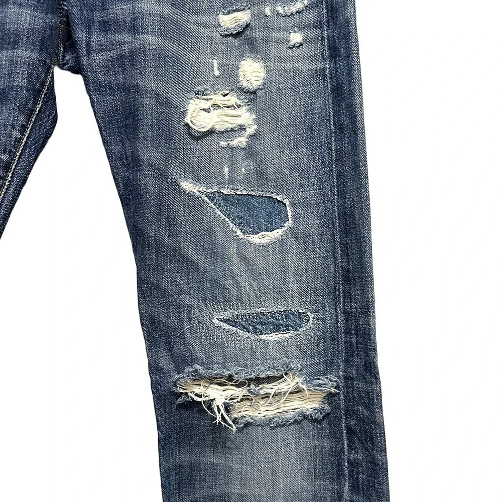 J CREW POINT SUR Distressed Mid-rise Bootcut Jeans • 26 • blue • patches - Picture 4 of 10